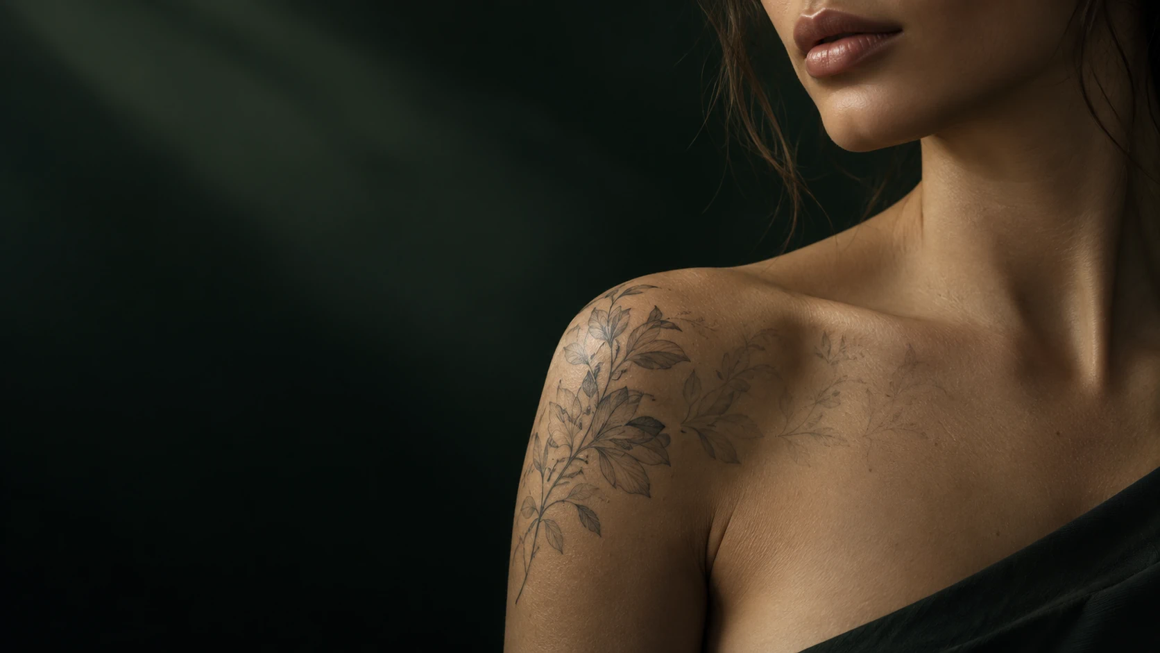 Frau mit floralem Schultertattoo – Tattooentfernung bei MyLAZER Bonn